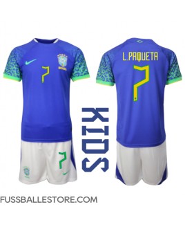 Günstige Brasilien Lucas Paqueta #7 Auswärts Trikotsatzt Kinder WM 2022 Kurzarm (+ Kurze Hosen)